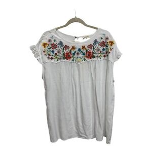 Jodifl Boutique Over Sized Boho Embroidered Floral Neck White Size Large NWT